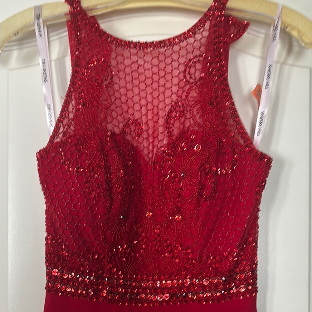 Sherri Hill Red Halter Prom Gown - Picture 2 of 6